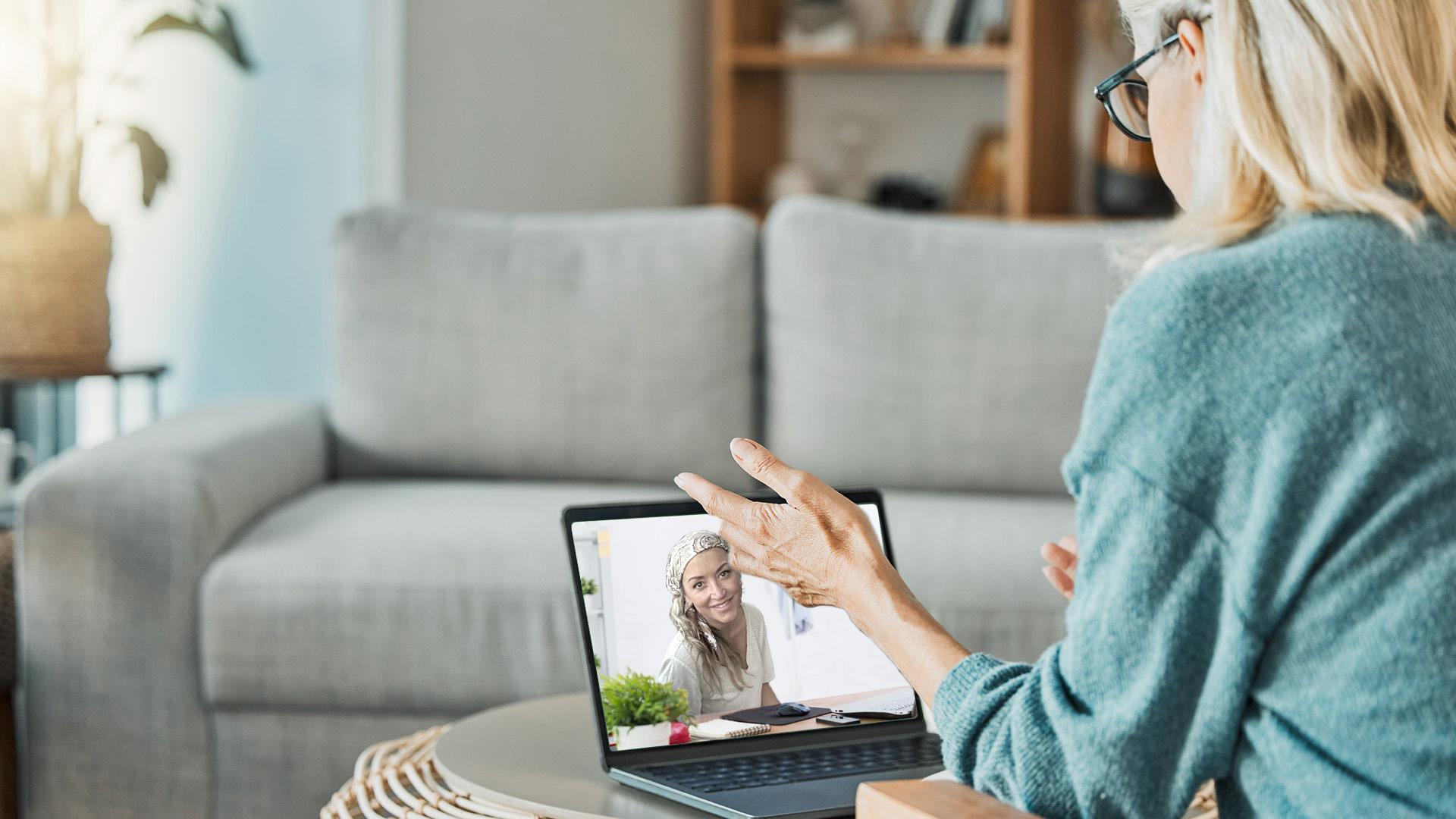 Warm living room video call scene
